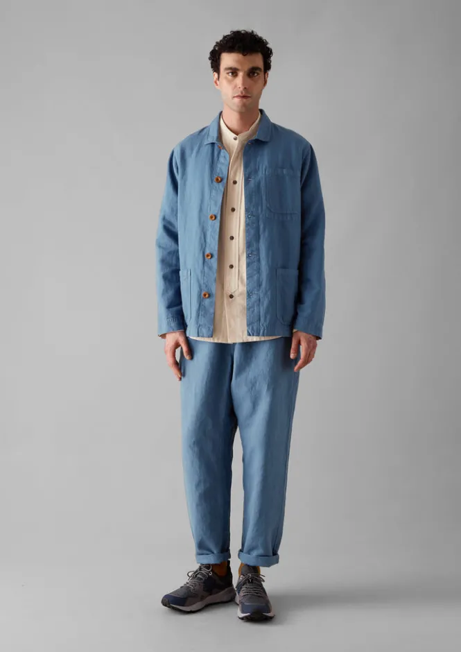 Workwear|Trousers-TOAST Alfie Garment Dyed Herringbone Trousers SlateBlue