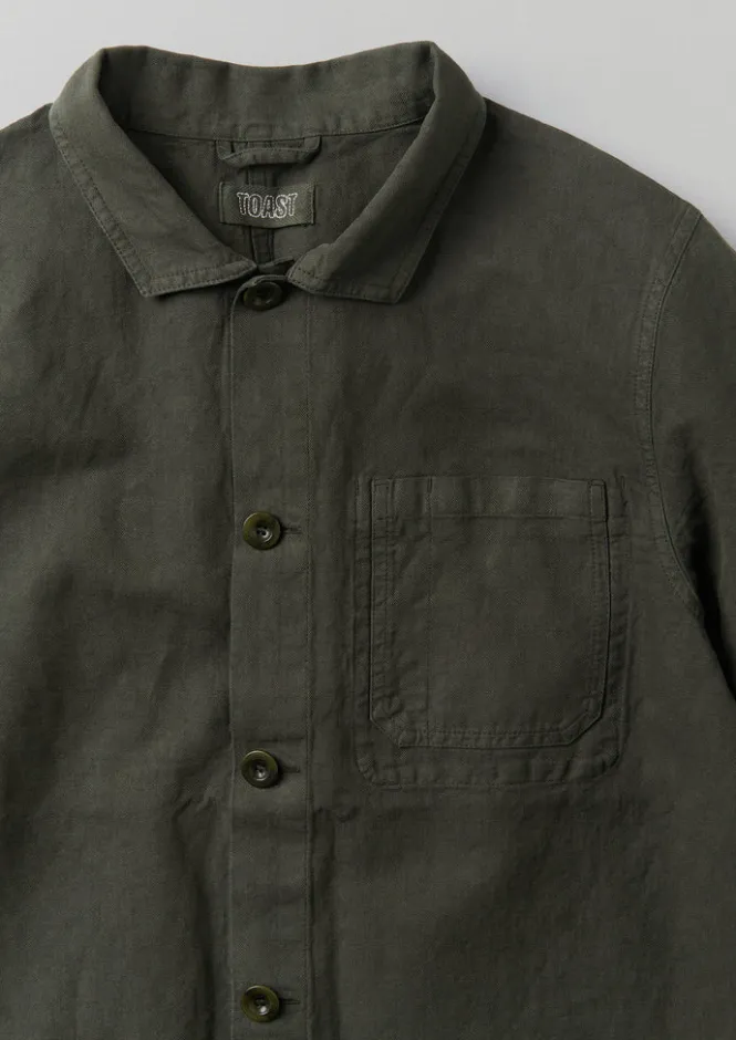 Workwear|Coats & Jackets-TOAST Arlo Garment Dyed Herringbone Jacket DarkMoss