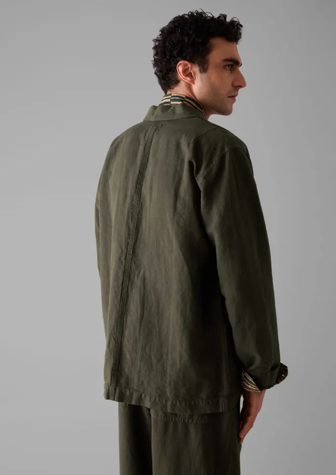 Workwear|Coats & Jackets-TOAST Arlo Garment Dyed Herringbone Jacket DarkMoss