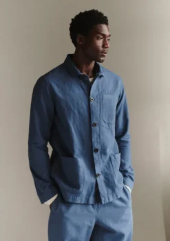 Workwear|Coats & Jackets-TOAST Arlo Garment Dyed Herringbone Jacket SlateBlue