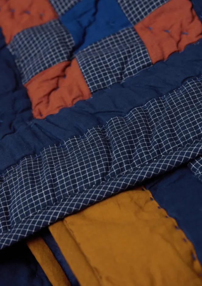 Textiles|Blankets & Throws-TOAST Astrid Check Patchwork Cotton Quilt DeepestBlue/Sienna