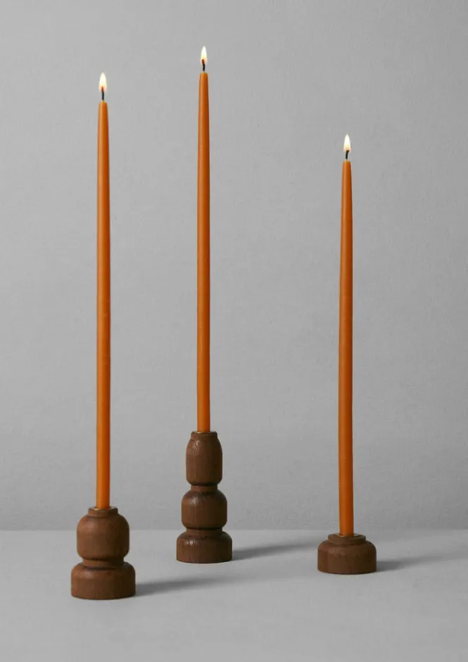 Decorative Pieces|Candles & Holders-TOAST wood Slim Dinner Candle Holder Set Beech