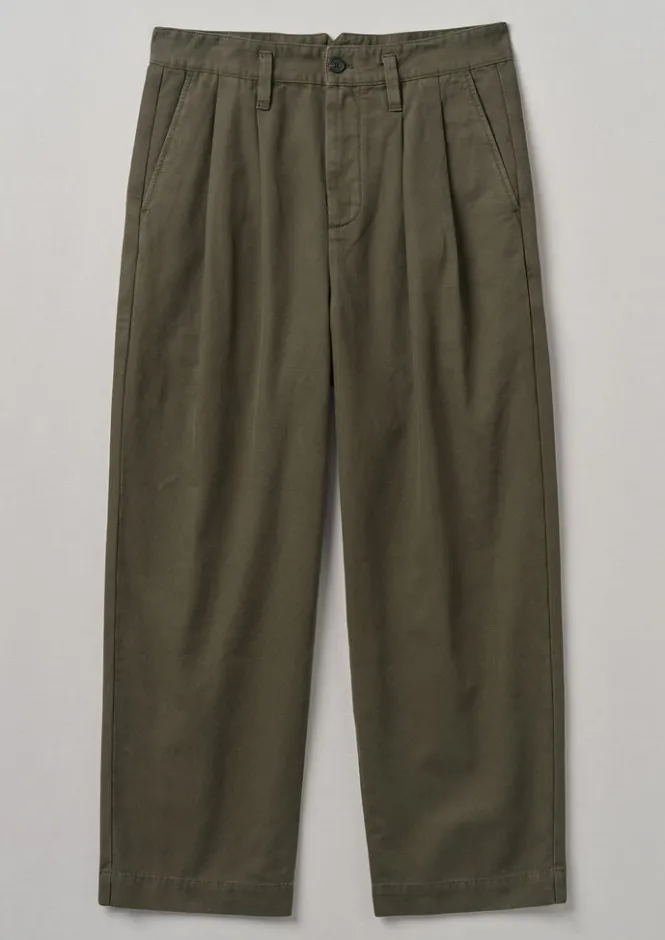 Trousers-TOAST Bill Cotton Wide Leg Trousers DarkOlive