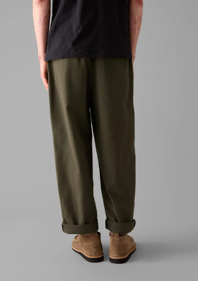 Trousers-TOAST Bill Cotton Wide Leg Trousers DarkOlive