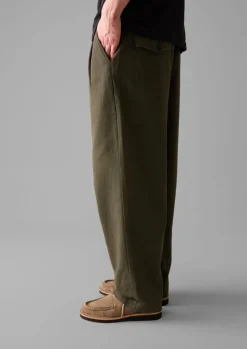 Trousers-TOAST Bill Cotton Wide Leg Trousers DarkOlive
