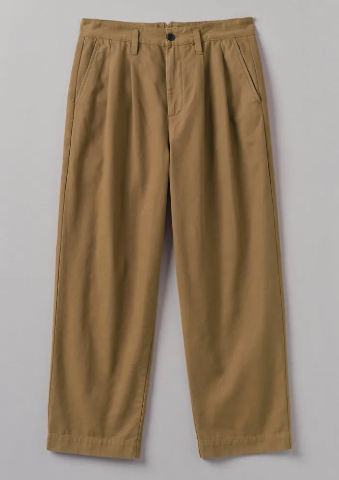 Trousers-TOAST Bill Cotton Wide Leg Trousers Acorn