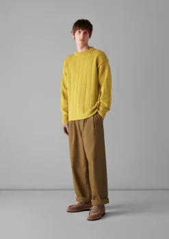 Trousers-TOAST Bill Cotton Wide Leg Trousers Acorn