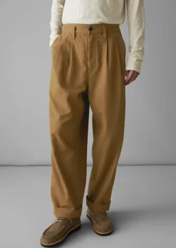 Trousers-TOAST Bill Cotton Wide Leg Trousers Acorn