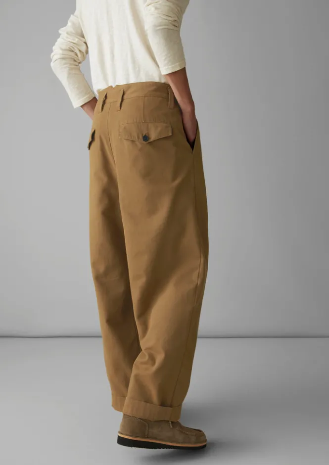 Trousers-TOAST Bill Cotton Wide Leg Trousers Acorn