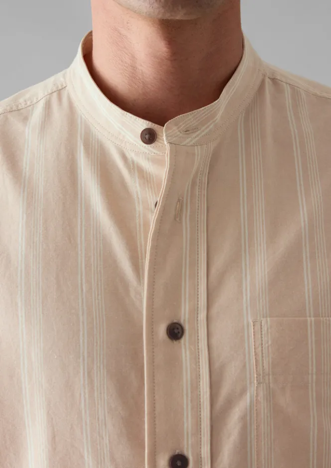 Shirts-TOAST Bold Stripe Grandad Shirt DesertPink