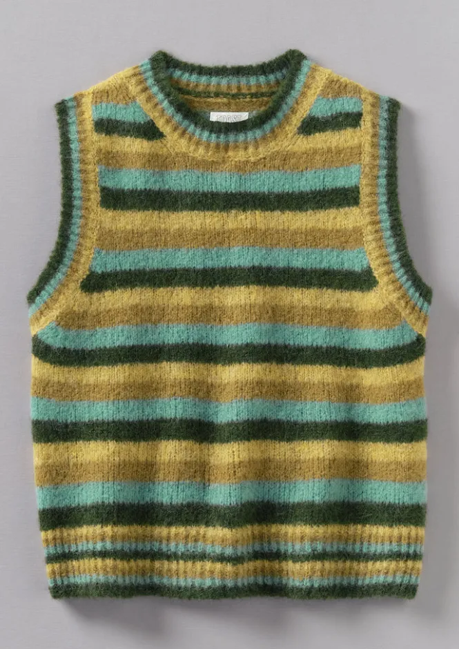 Knitwear-TOAST Brushed Alpaca Blend Stripe Tank OliveMulti