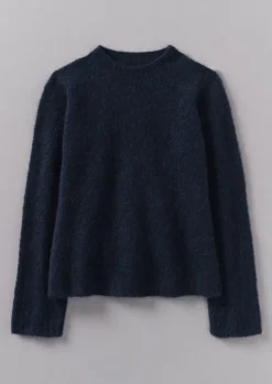 Knitwear-TOAST Brushed Alpaca High Neck Sweater Navy