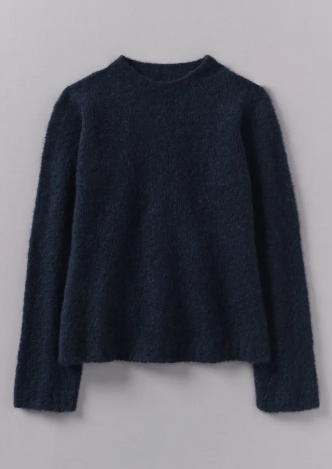 Knitwear-TOAST Brushed Alpaca High Neck Sweater Navy