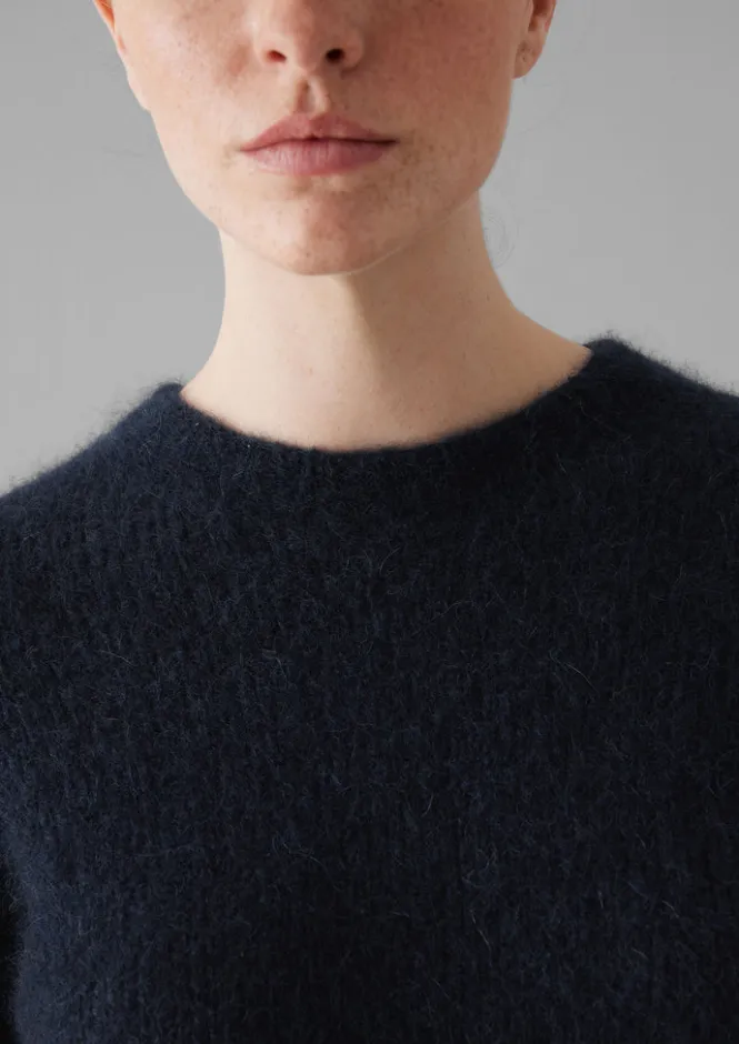 Knitwear-TOAST Brushed Alpaca High Neck Sweater Navy