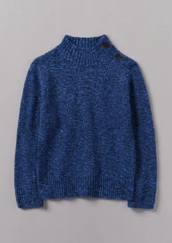 Knitwear-TOAST Button Shoulder Marled Donegal Wool Sweater BlueMarl