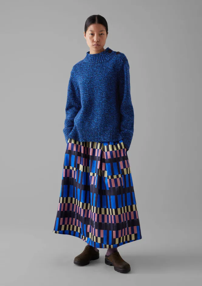 Knitwear-TOAST Button Shoulder Marled Donegal Wool Sweater BlueMarl