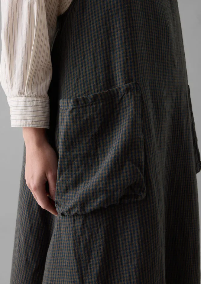 Aprons & Tea Towels-TOAST Check Linen Crossback Pinafore Apron Navy/Chestnut