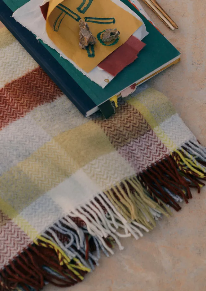 Textiles|Blankets & Throws-TOAST Chevron Check Wool Blanket Celery/Rust