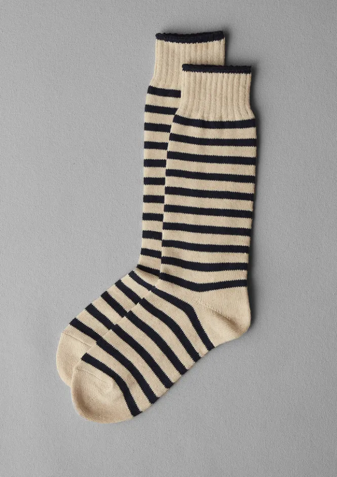 Socks-TOAST Chup Cotton Linen Socks Navy/Ecru