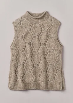 Knitwear-TOAST Cotton Alpaca Reverse Cable Tank Biscuit