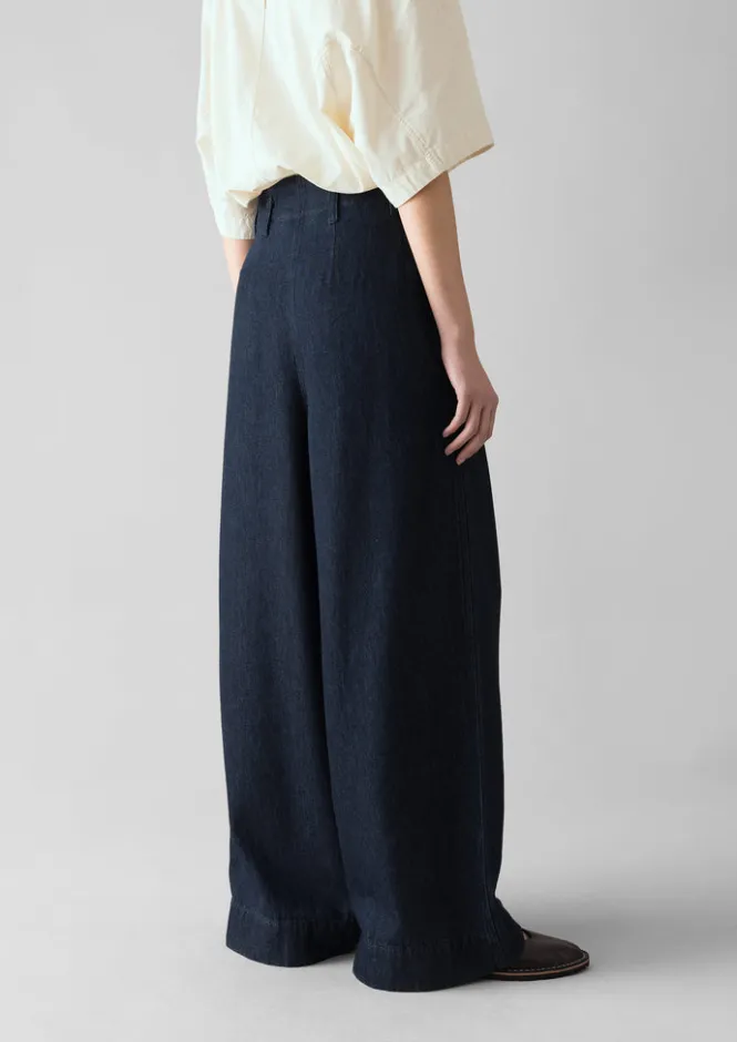 Denim|Workwear-TOAST Cotton Hemp Denim Wide Leg Trousers Indigo