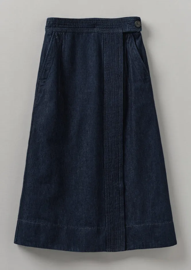 Denim|Skirts-TOAST Cotton Hemp Denim Wrap Skirt Indigo