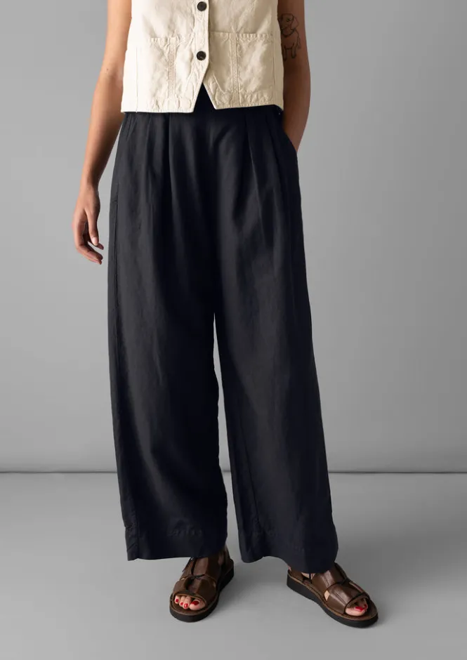 Linen|Trousers-TOAST Cotton Linen Wide Leg Trousers SlateNavy