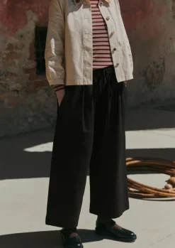 Trousers-TOAST Cotton Wool Herringbone Pull On Trousers DarkNavy