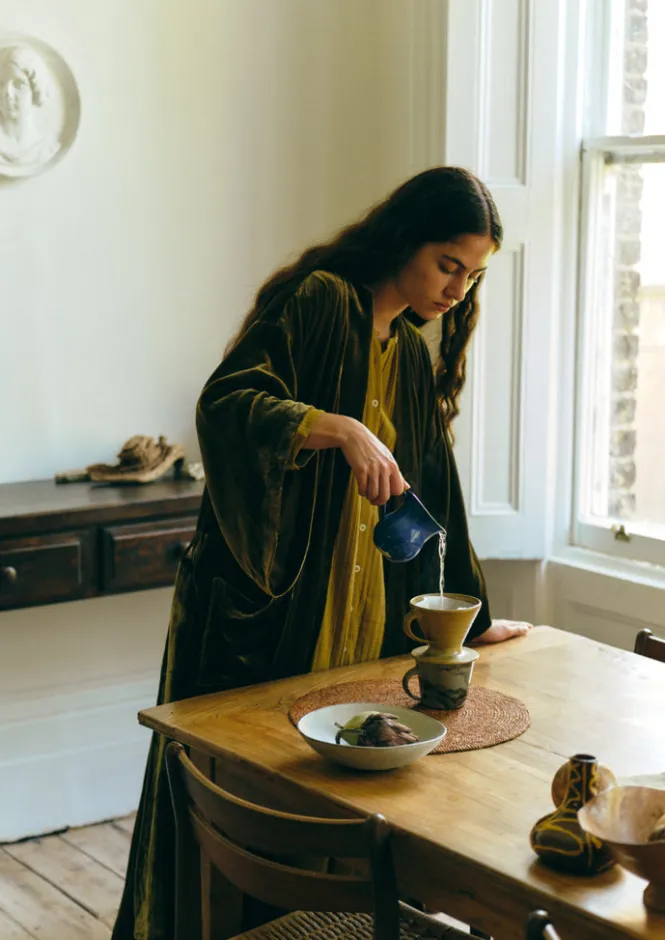 Nightwear|Loungewear-TOAST Crinkle Cotton Kaftan Nightdress SoftOlive