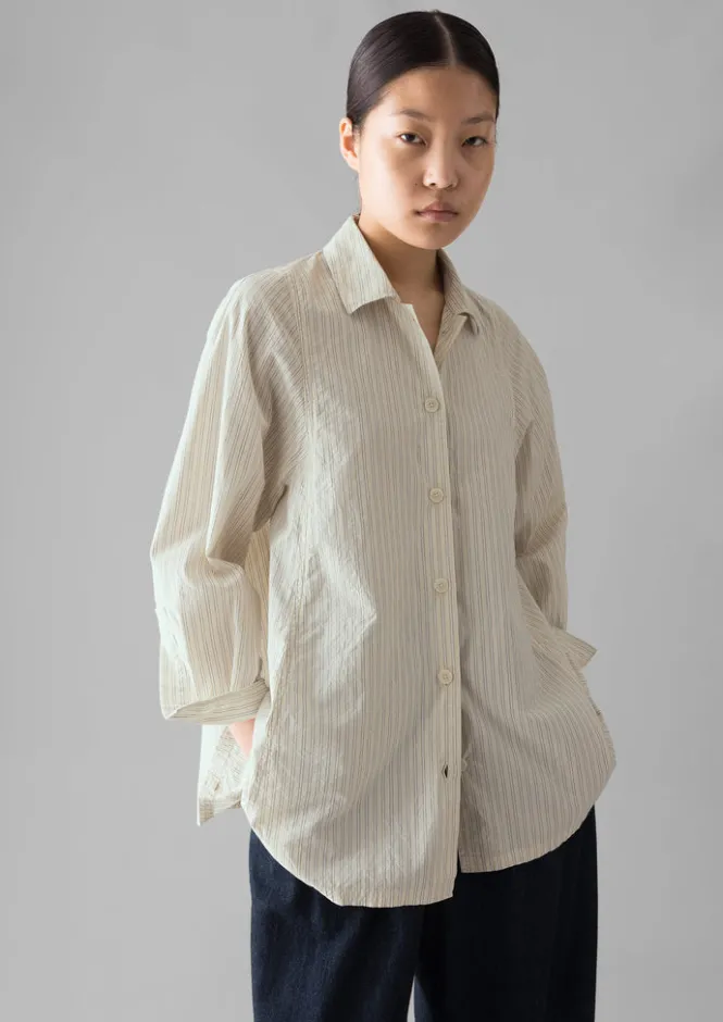 Shirts|Tops & Tees-TOAST Dash Stripe Cotton Shirt Ivory/GoldenOlive