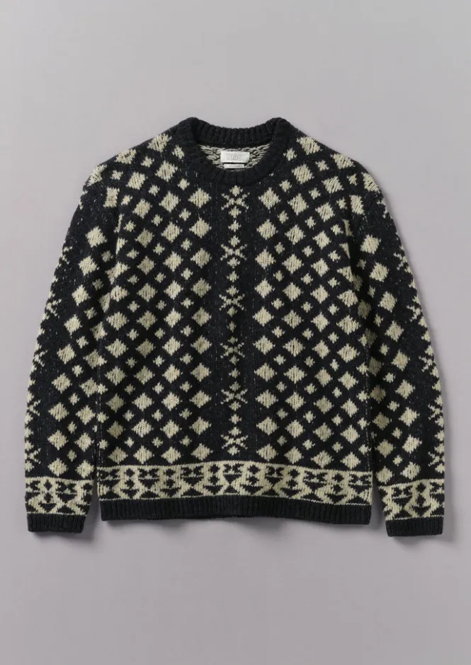Knitwear-TOAST Donegal Wool Jacquard Sweater CharcoalMelange