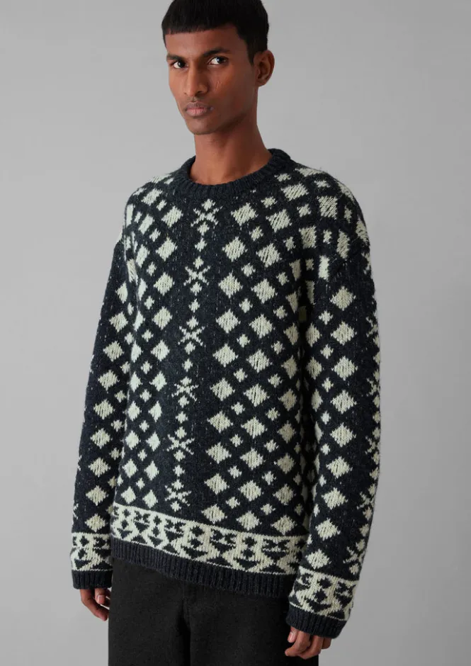 Knitwear-TOAST Donegal Wool Jacquard Sweater CharcoalMelange
