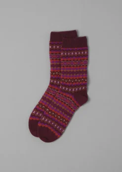 Socks & Tights-TOAST Fair Isle Wool Socks PlumMulti
