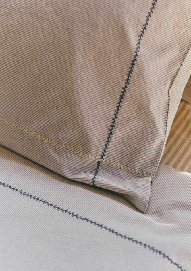 Textiles|Bed Linen-TOAST Fine Stripe Organic Cotton Duvet Cover Ecru/SmokeBlue