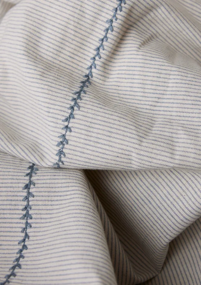 Textiles|Bed Linen-TOAST Fine Stripe Organic Cotton Duvet Cover Ecru/SmokeBlue