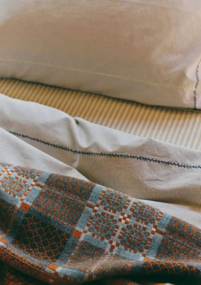 Textiles|Bed Linen-TOAST Fine Stripe Organic Cotton Duvet Cover Ecru/SmokeBlue