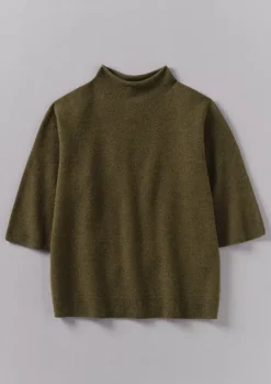 Cashmere|Knitwear-TOAST Fine Wool Cashmere Half Sleeve Sweater OliveMelange