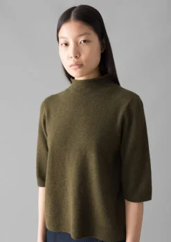 Cashmere|Knitwear-TOAST Fine Wool Cashmere Half Sleeve Sweater OliveMelange