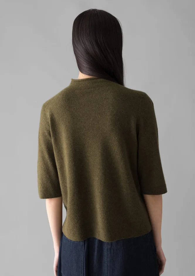 Cashmere|Knitwear-TOAST Fine Wool Cashmere Half Sleeve Sweater OliveMelange