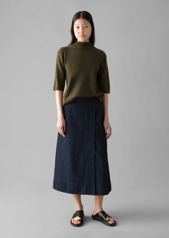 Cashmere|Knitwear-TOAST Fine Wool Cashmere Half Sleeve Sweater OliveMelange