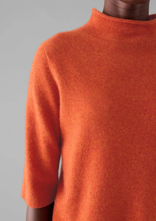 Cashmere|Knitwear-TOAST Fine Wool Cashmere Half Sleeve Sweater BurntEmber