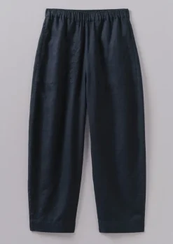 Linen|Loungewear-TOAST Garment Dyed Linen Barrel Leg Trousers Midnight