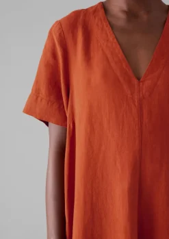 Linen|Loungewear-TOAST Garment Dyed Linen V-Neck Dress RooibosRed