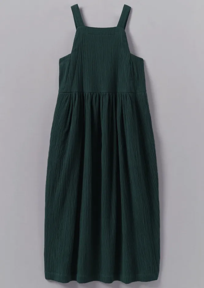 Loungewear|Dresses-TOAST Gathered Waist Crinkled Cotton Dress OilGreen