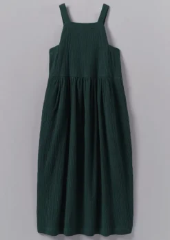 Loungewear|Dresses-TOAST Gathered Waist Crinkled Cotton Dress OilGreen