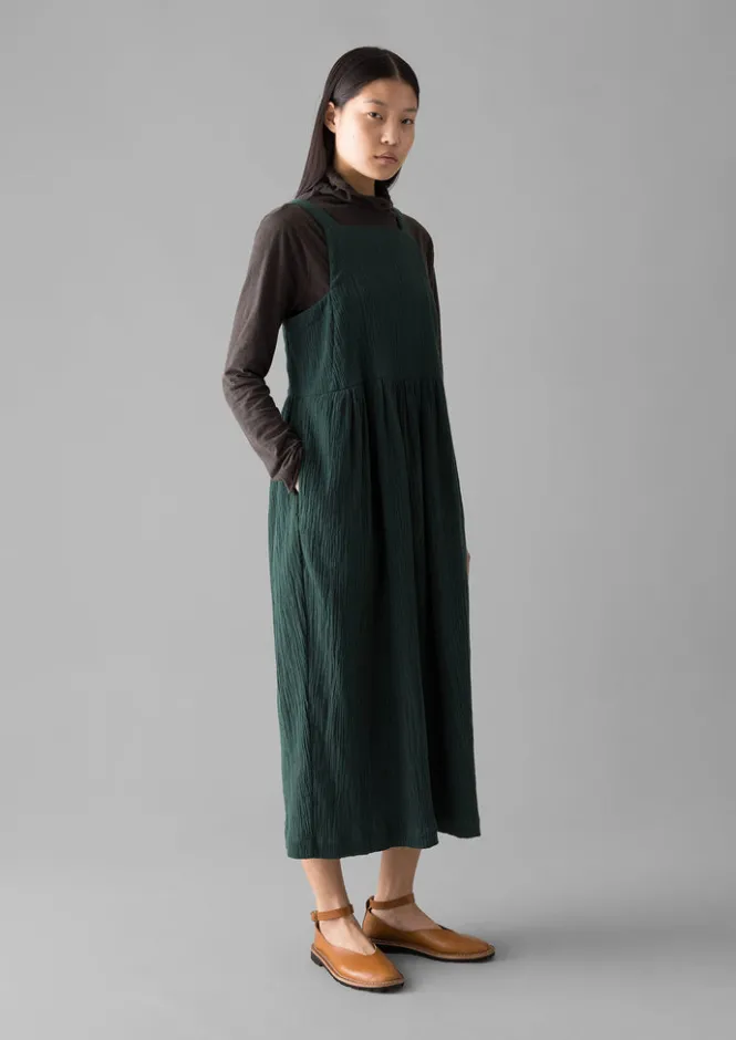 Loungewear|Dresses-TOAST Gathered Waist Crinkled Cotton Dress OilGreen