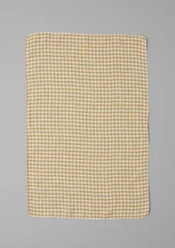 Aprons & Tea Towels-TOAST Gingham Linen Tea Towel Chalk/Ochre