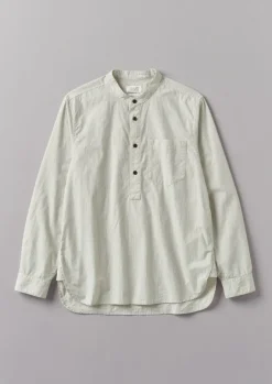 Shirts-TOAST Grandad Collar Stripe Pullover Shirt SunwashedBlue