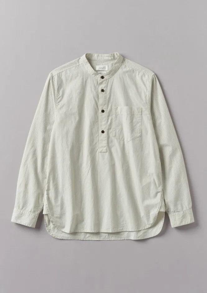 Shirts-TOAST Grandad Collar Stripe Pullover Shirt SunwashedBlue