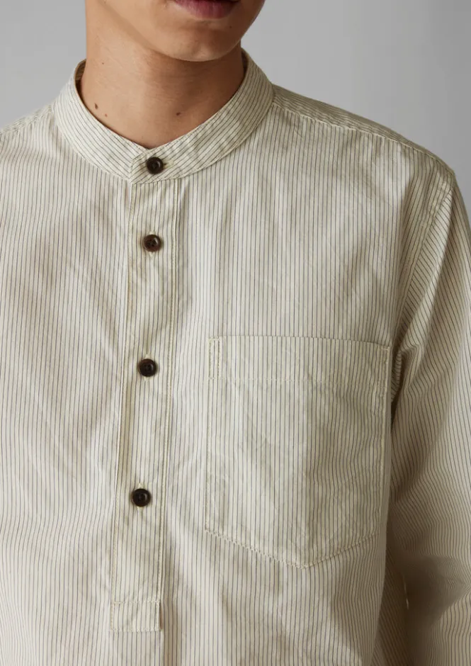 Shirts-TOAST Grandad Collar Stripe Pullover Shirt SunwashedBlue